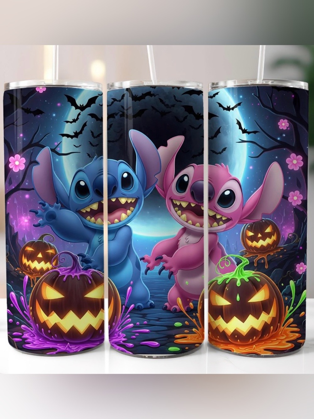 Halloween Stitch-Inspired Blue & Pink Party Tumbler Set